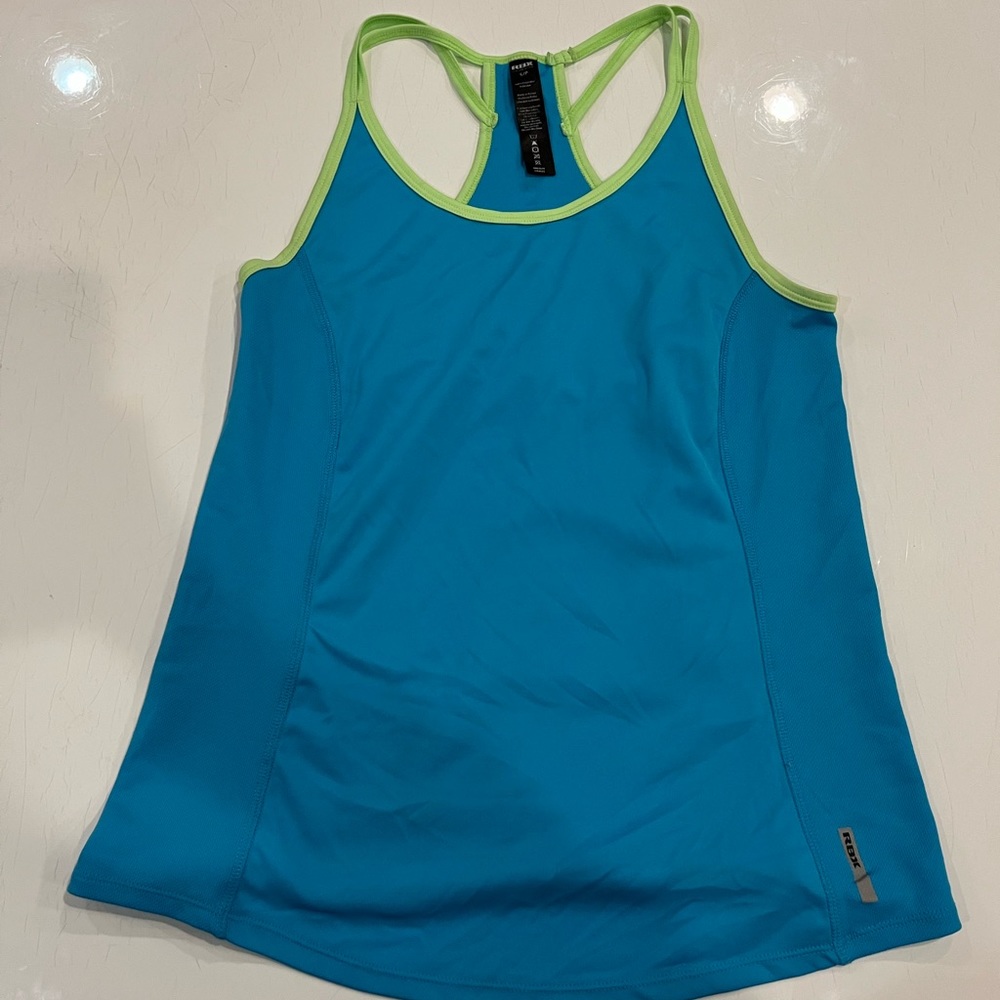 RBX athletic tank in light blue and green. Soft, sweat resistant material. - Picture 1 of 4